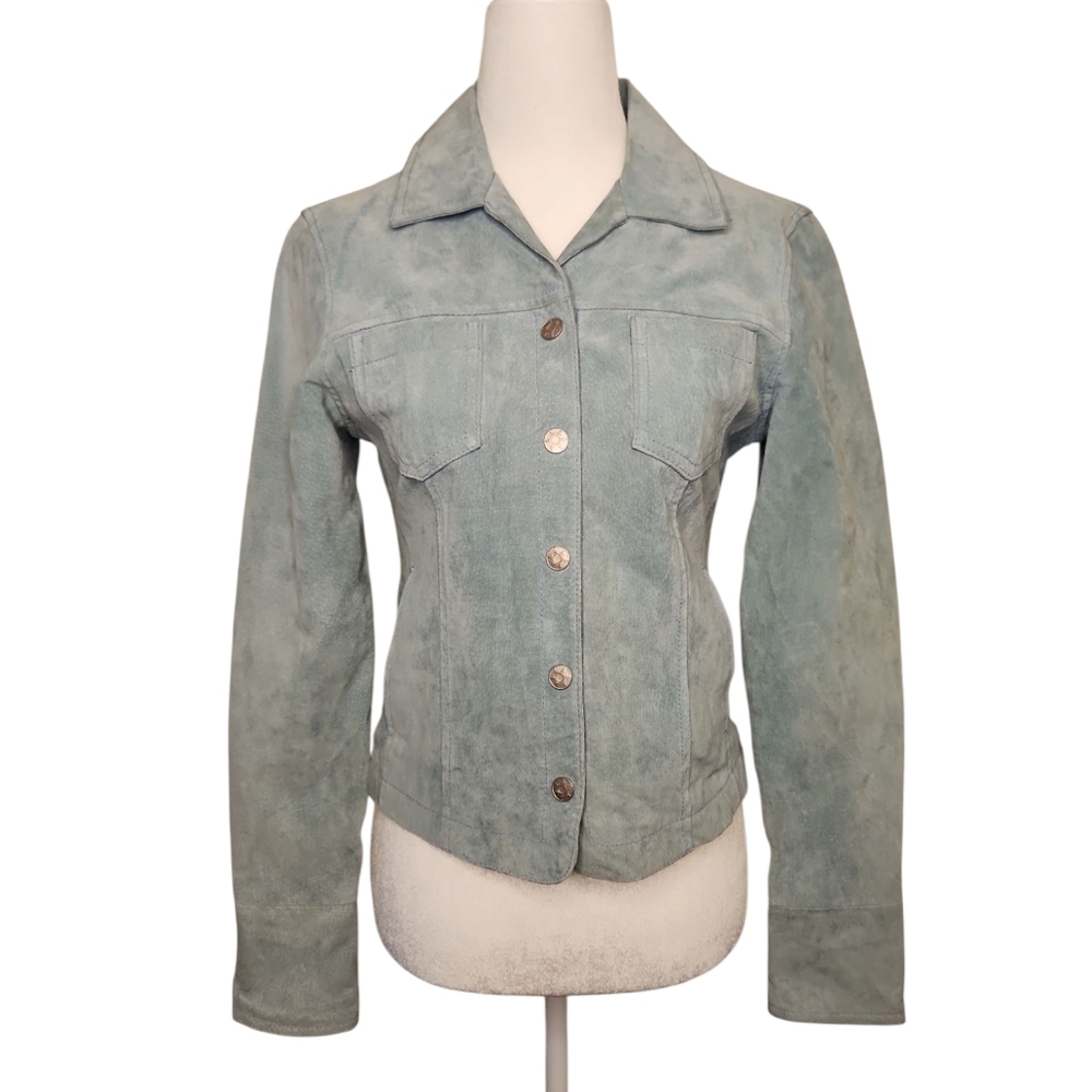 Live a Little Pale/Baby Blue Cropped Leather Classic Jacket Size SP